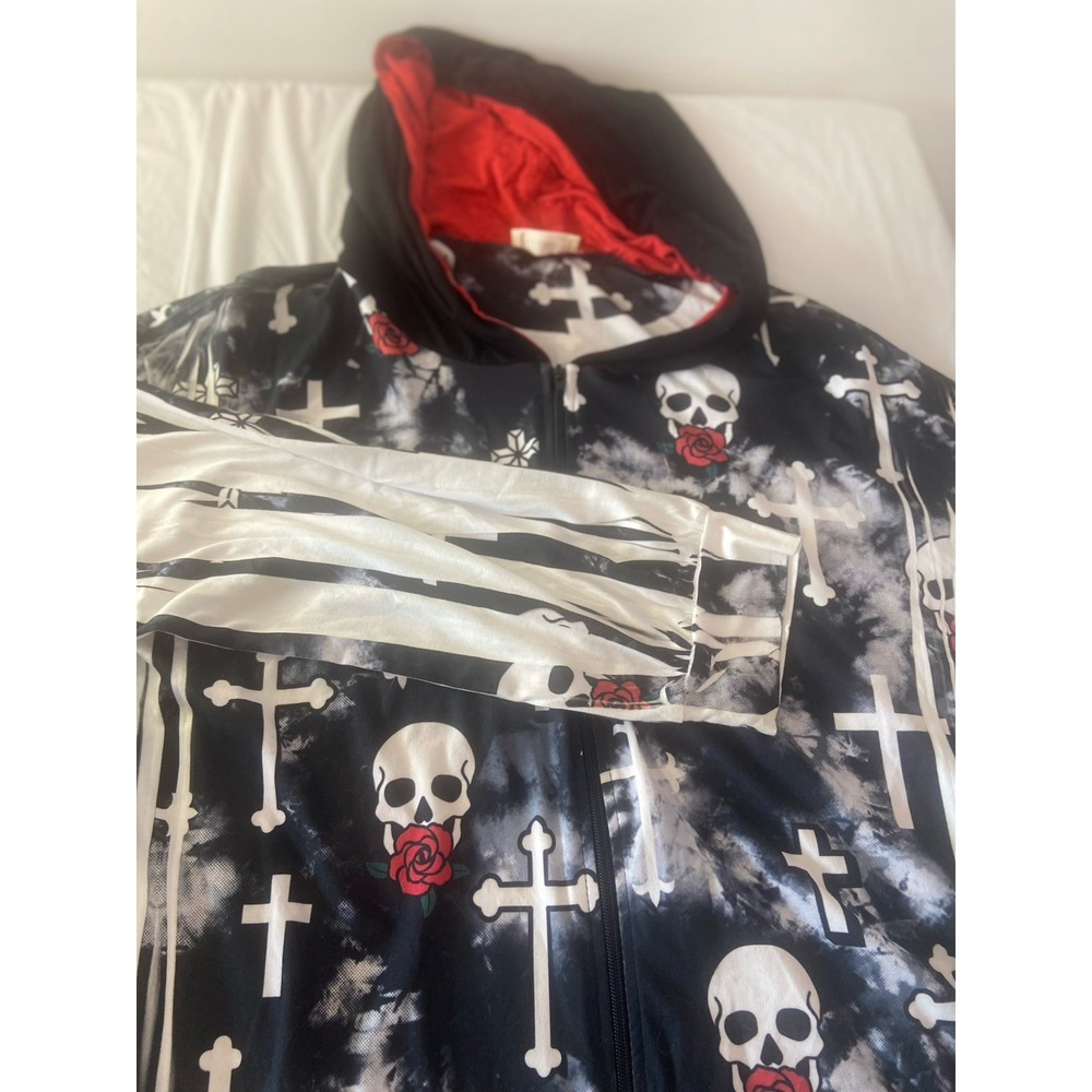 Woman's Blumin Cross &‎ Skull Full-ZIp Long Light Weight Hoodie-Size 3XL-RARE